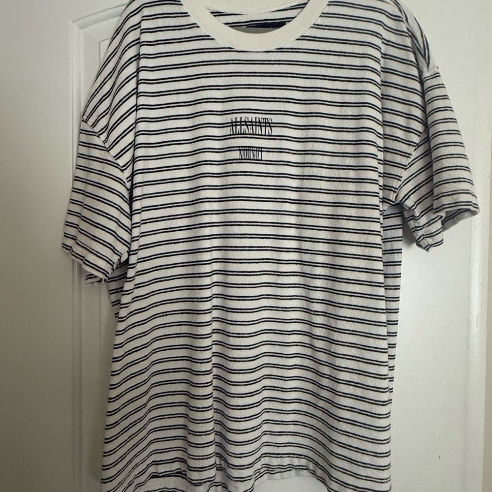 All Saints Black and White Striped Tee